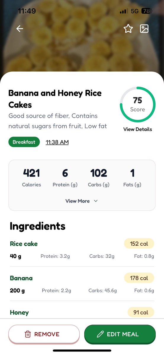 GM frens, its back day.
Scanned my preworkout meal with <a href="/aminoai/">Amino</a> before hitting the gym.

Banana, (real) honey and rice cakes.
Clean and simple fuel. no guessing.
That's the thing about actually tracking, you stop eating random shit and start eating with intention.

The