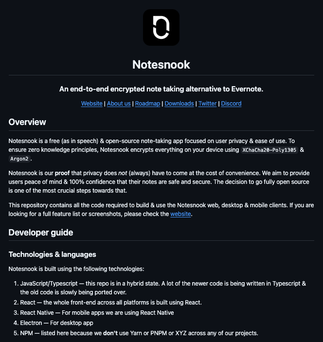 aiwithmayank's tweet image. Evernote just admitted they use your notes to train AI.

I genuinely felt sick reading that.

Then I found Notesnook a fully open source note-taking app that encrypts every note on your device before sync using XChaCha20-Poly1305.

The server never sees plaintext. Not even the