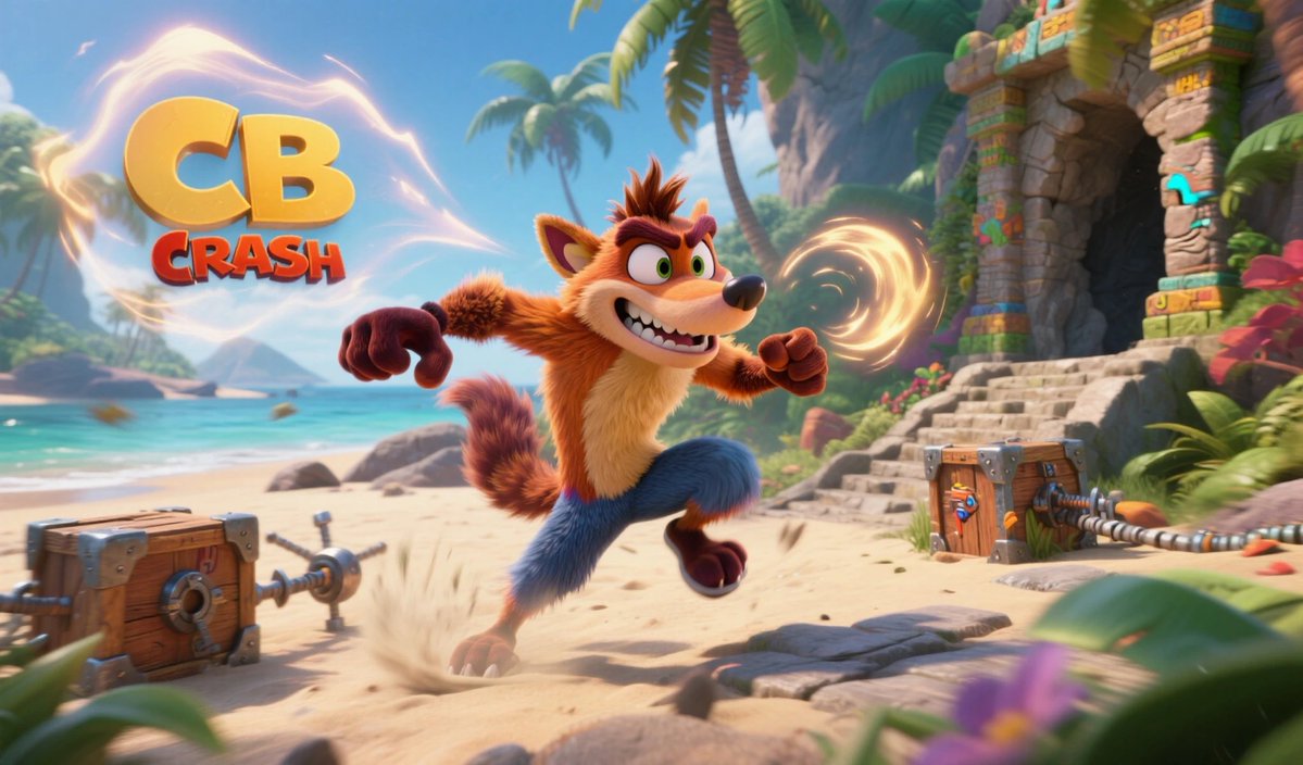 Angelus253's tweet image. "Crash spins into the ultimate tropical chaos — Wumpa fruit, treasure, and zero mercy for boxes!" #CrashBandicoot #CBCrash #SpinToWin #TropicalMayhem #WumpaWarrior #PlatformerLegend #CrashIsBack #VideoGameArt #EpicAdventure #AIArt