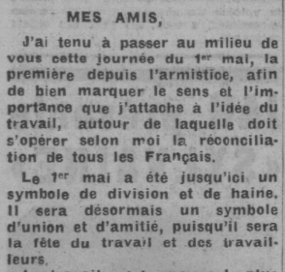 Le 1er mai "fête de réconciliation" nous dit le ministre du travail de Macron...une formule de Pétain.

Quand leur inconscient parle, c'est toujours révélateur.