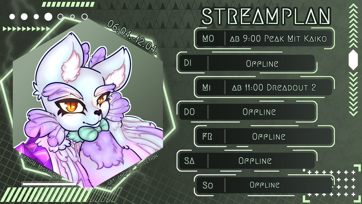 Und noch rückwirkend der neue Streamplan!
Diese Woche leider nur zwei Streams, durch die Spätschicht. 
Ich freu mich euch morgen bei Dreadout dabei zu haben!