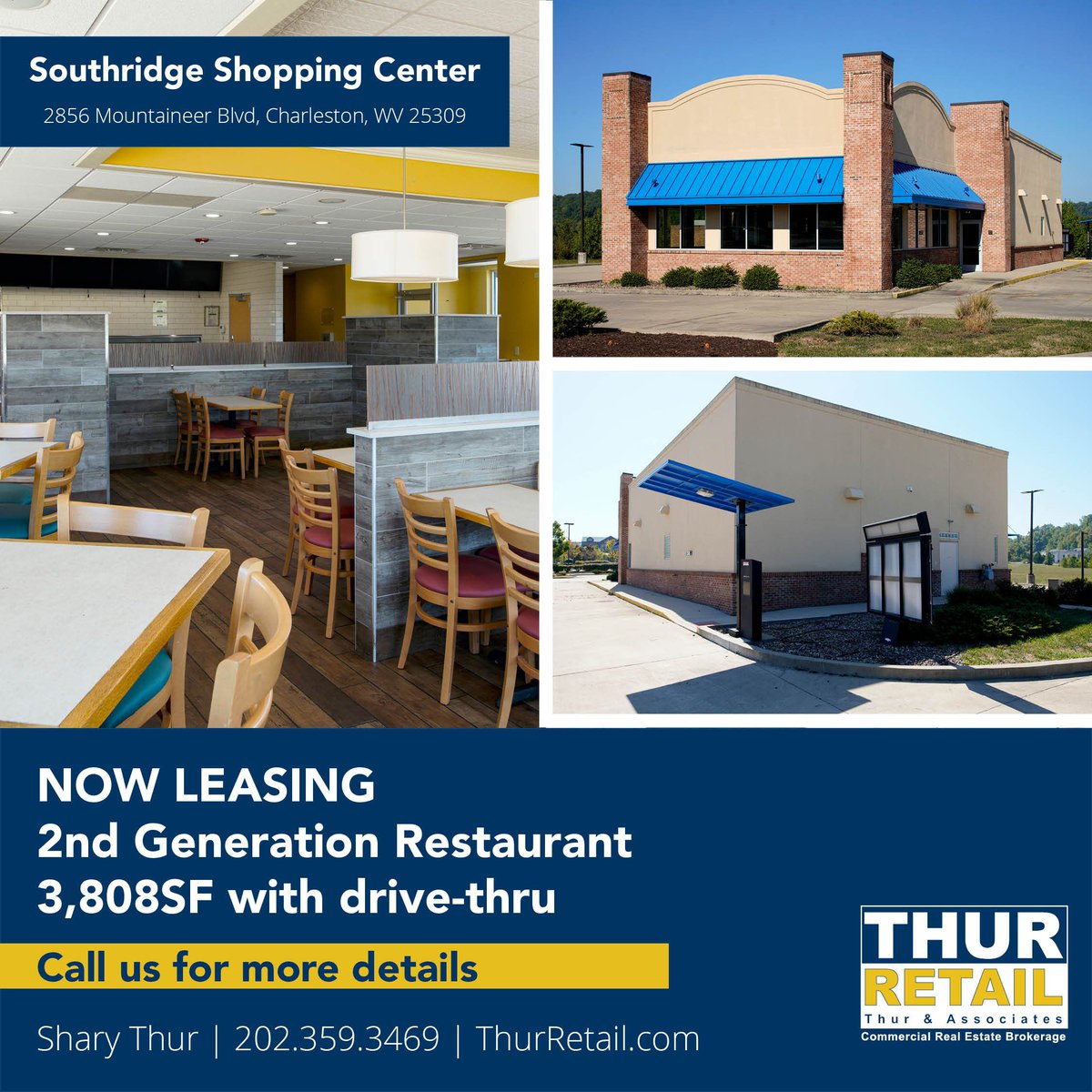 ThurRetail's tweet photo. 3,808 SF 2nd gen Restaurant available for lease! Southridge Shopping Center is over 1 million SF of retail with easy and convenient access from I-64, I-77, I-79. Anchored by Walmart and Sam’s Club. See the brochure:https://t.co/ewwRq14DLb  #CRE #RealEstate #Restaurant  #DriveThru https://t.co/cNZD3trCyR