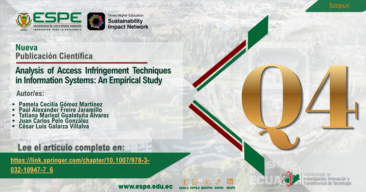 Investigaespe's tweet image. #ConferencePaper | Difundimos una nueva publicación científica centrada en el análisis de técnicas de infracción de acceso en sistemas de información, a partir de un estudio empírico que aporta al conocimiento sobre vulnerabilidades y riesgos en entornos digitales. Este trabajo