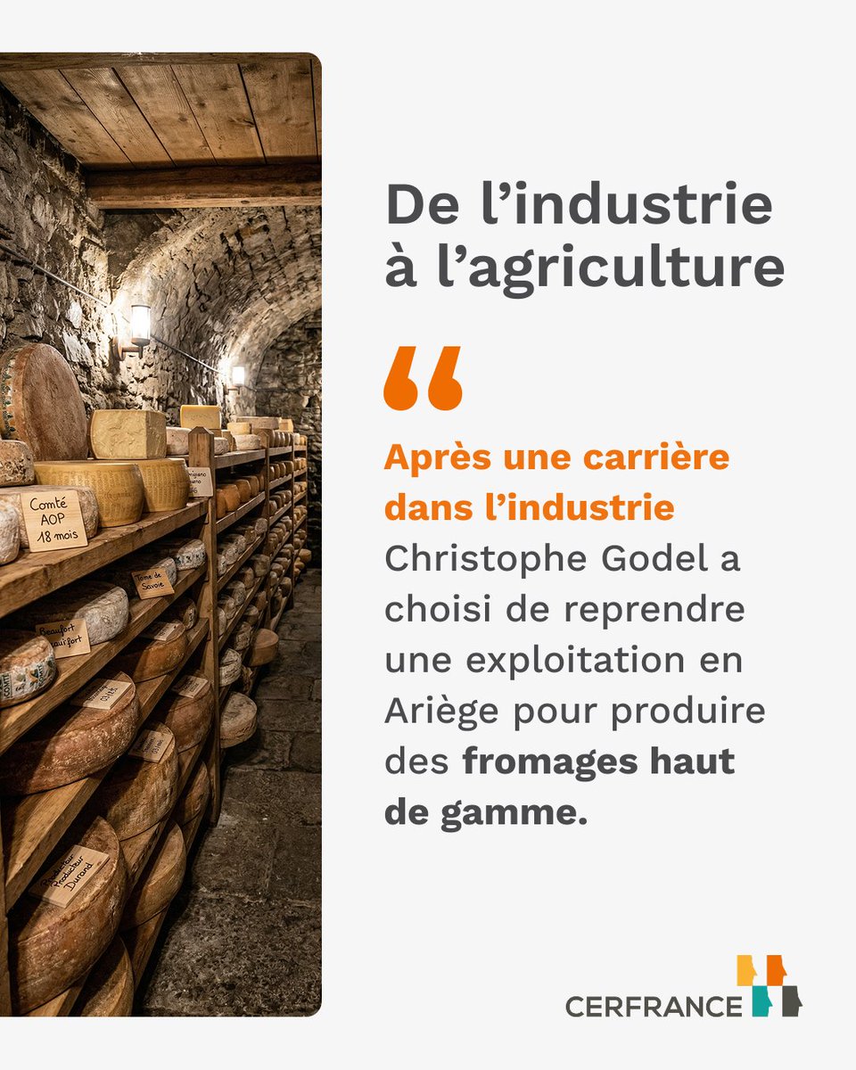 Cerfrance's tweet image. [Retour d’expérience] – Changer de voie, c’est oser se réinventer 🔄

Après l’industrie, Christophe Godel s’est tourné vers l’agriculture en reprenant une fromagerie en Ariège 🧀

Découvrez son parcours 👉 shorturl.at/xIM6i

#Cerfrance #Temoignage #Reconversion