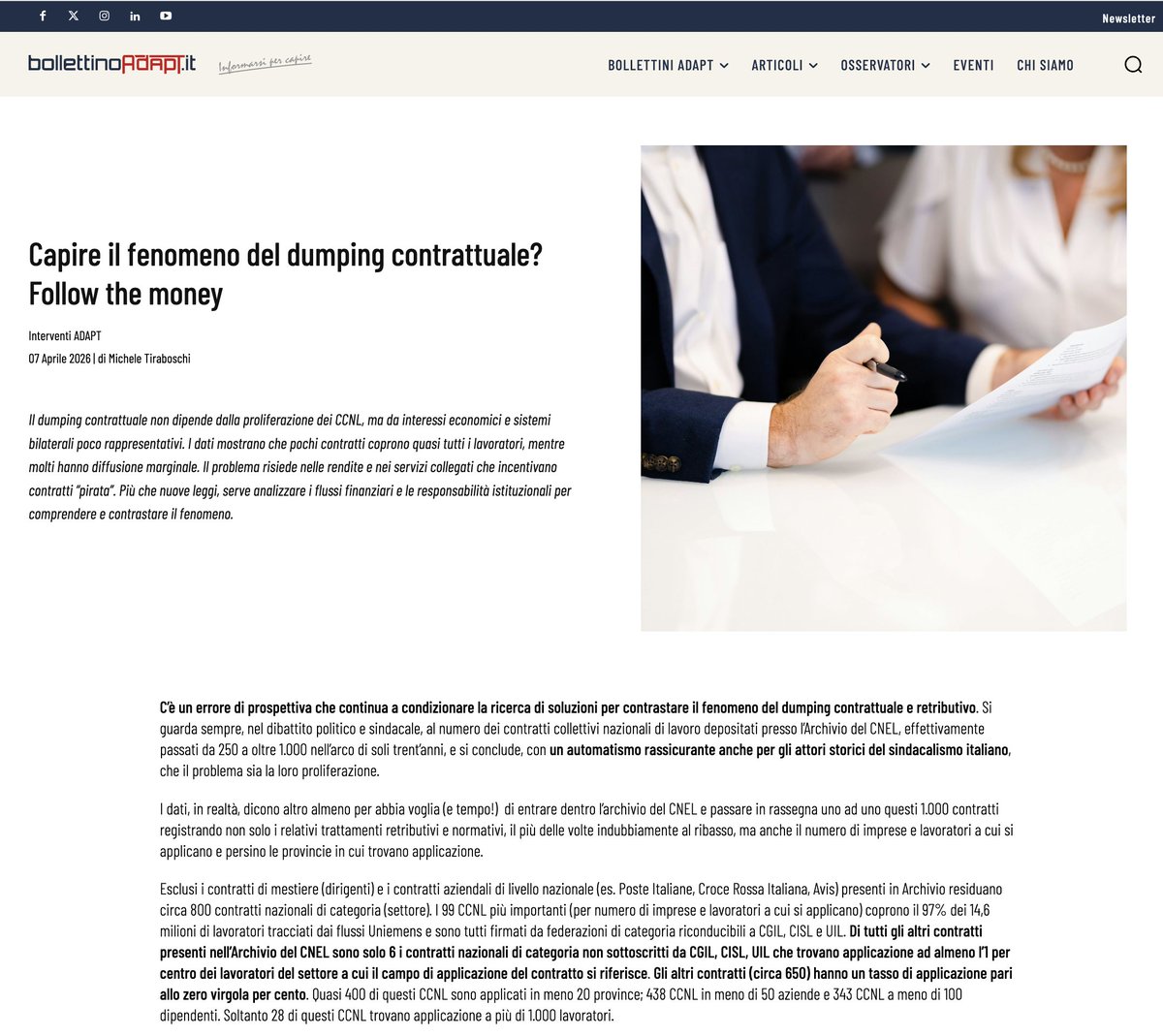 MicheTiraboschi's tweet photo. Capire il fenomeno del dumping contrattuale? Follow the money. Al link che segue un mio contributo per il @bollettinoADAPT, oltre il mero dato della frammentazione contrattuale, che cerca di spiegare le ragioni della proliferazione di nuovi CCNL spesso con la pratica del grossolano copia e incolla (cioè contratti seriali fatti con lo stampino), senza trattative e senza alcuna reale dialettica sindacale: https://t.co/Q9lIRTXU8o