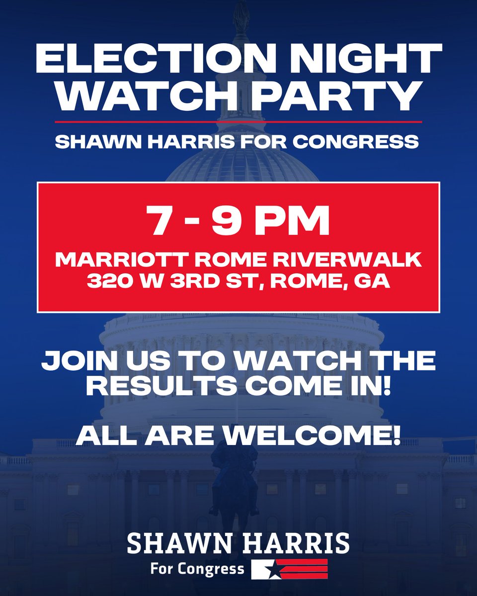 ShawnForGeorgia's tweet photo. Join us tonight as the results come in.

7–9 PM at the Marriott Rome Riverwalk.

Come watch it unfold with the team — see you there! #GA14 https://t.co/c0WJ9JhwqL