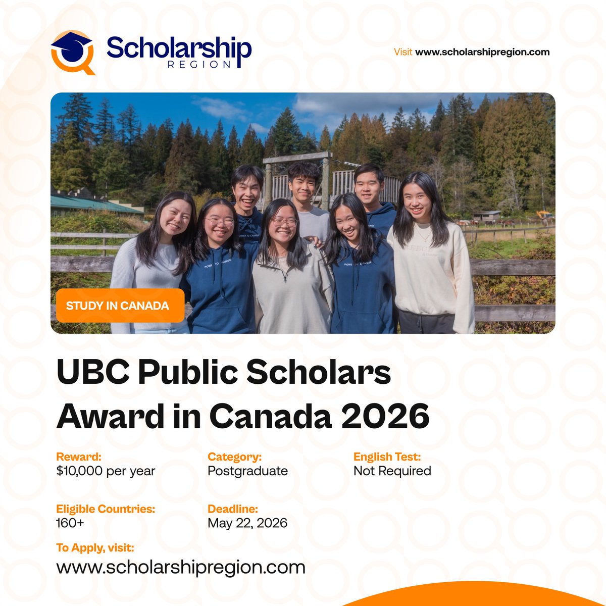 scholarsregion's tweet image. List of Scholarships in Canada without IELTS/TOEFL requirements 2026 #SRThread

UBC Public Scholars Award in Canada
scholarshipregion.com/ubc-public-sch…
 
University of Alberta Churchill Cambridge Scholarship in UK 2026 | Fully Funded
scholarshipregion.com/churchill-camb…

Canadian International