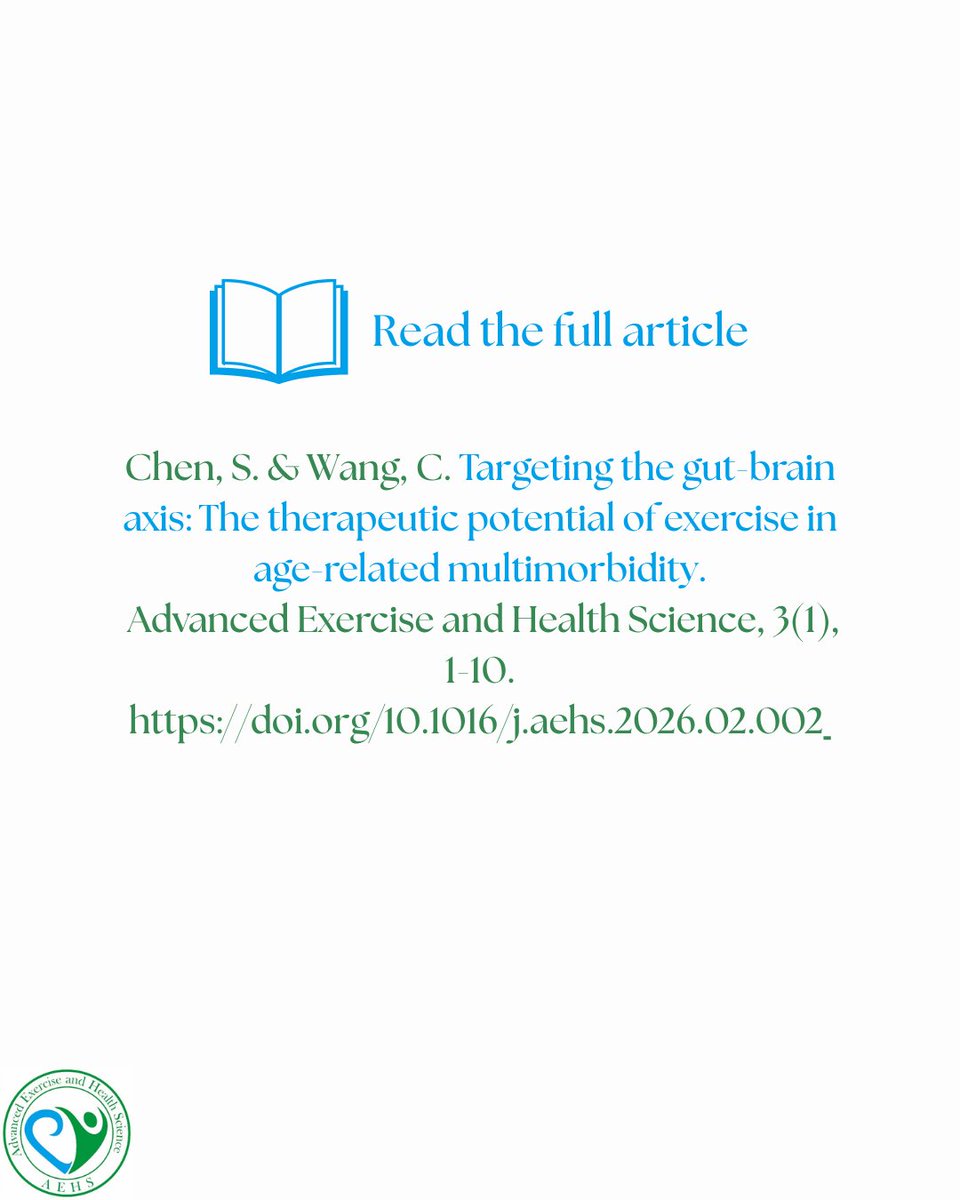 AdvExHlthSci's tweet image. Exercise = a single intervention that impacts multiple systems at once, especially relevant for aging and chronic disease. Test your knowledge with our quiz adapted from a new AEHS review!

#AEHS #GutBrainAxis #ExerciseScience #Microbiome #BrainHealth #HealthyAging