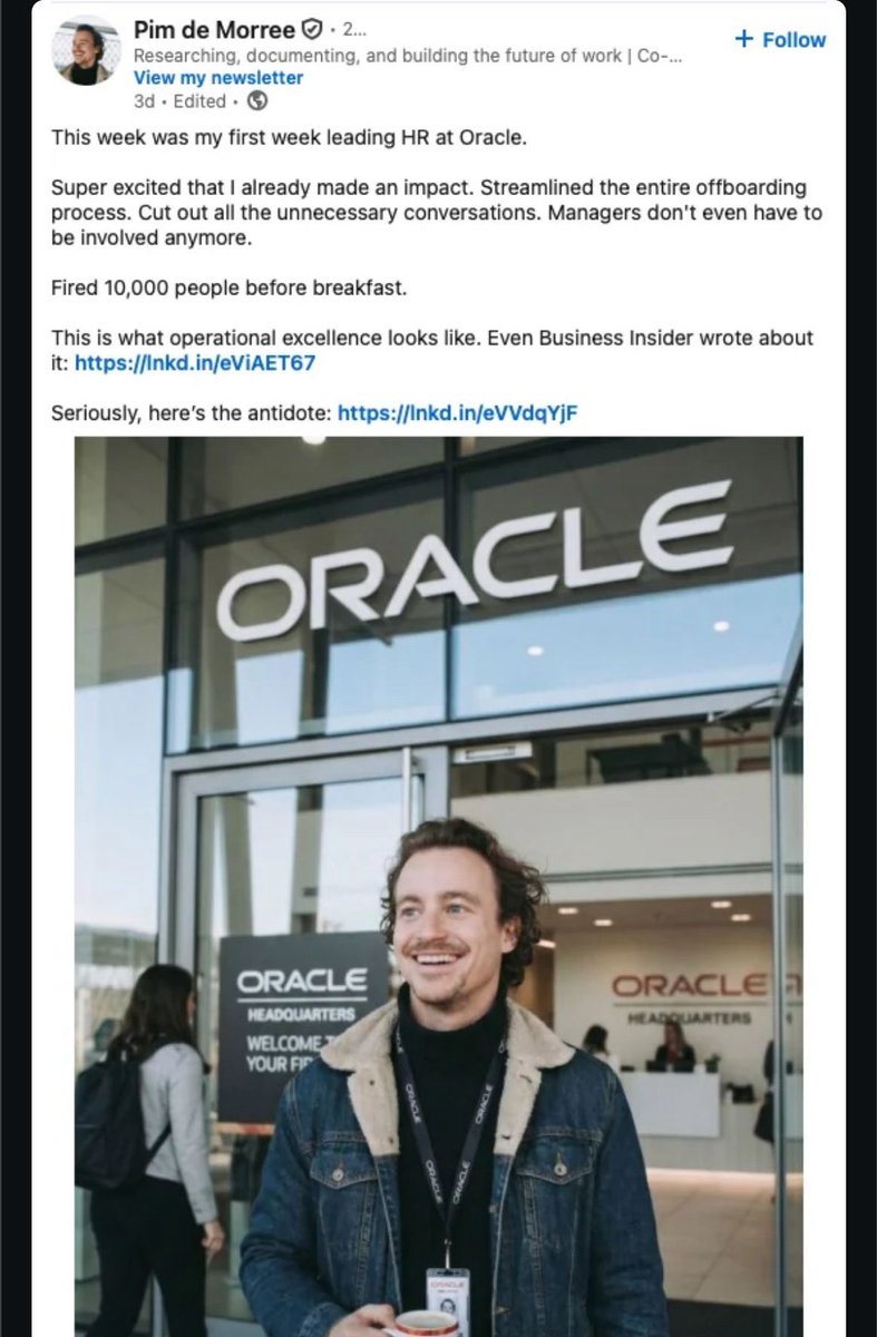 CyphrrPunk's tweet photo. Your loss, his gain!  That’s how this #asshole sees it. #linkedinassholes #oracle #techlayoffs https://t.co/0TlagLbsA3