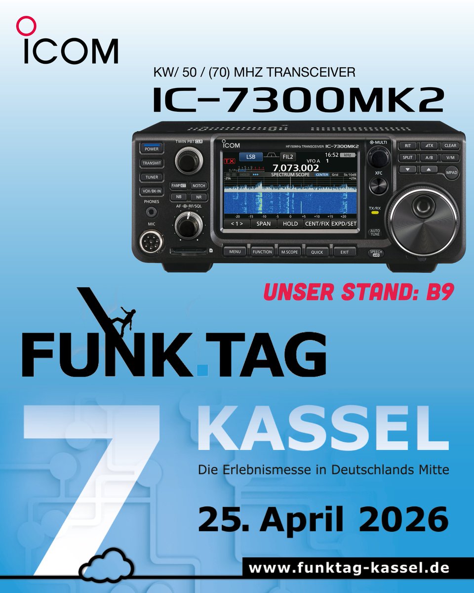 icomeurope1's tweet photo. Wir sind am 25. April beim Funktag in Kassel dabei! 📍
Besucht uns an Stand B9 – wir freuen uns auf euch! #icom #funktag #funkgeräte #icomeverywhere #hamradio #Amateurfunk https://t.co/Mjxp6fb9e9