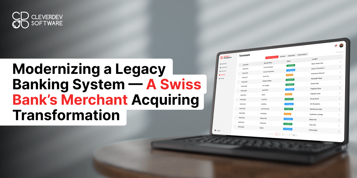 CleverDevSoft's tweet photo. Swiss bank modernizes legacy acquiring system: 60–70% faster processing, 40% less operational effort, real-time reconciliation, and scalable APIs. See how banking modernization drives efficiency  — https://t.co/EfSbCqI7nI
#Fintech #BankingTech #APIs #DigitalTransformation https://t.co/2GG54KQ8wt