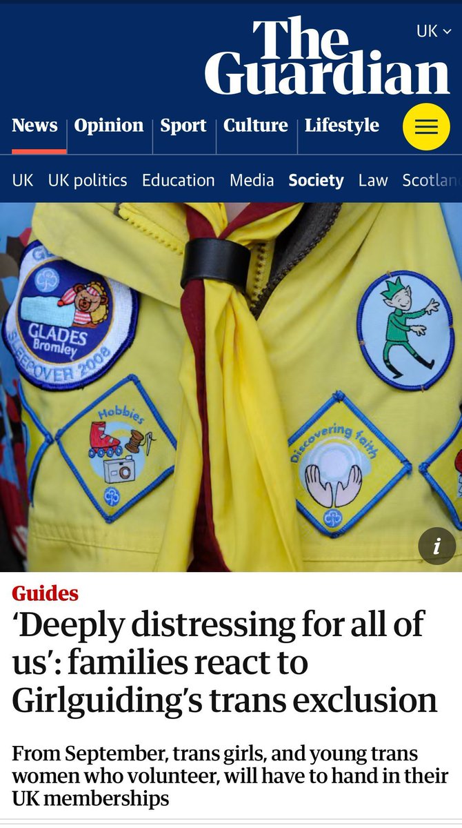 WomenChilterns's tweet photo. Why does the Guardianโs @journojess find it โdistressingโ that boys and men are being told to leave the Girl Guides? Do they care at all about the girls whose single sex organisation has admitted boys, and that they have been obliged to pretend adult males are women?
#GirlGuides https://t.co/SwzhMlXcsZ