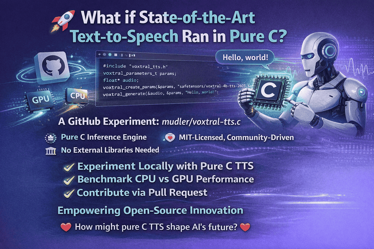 AI_Aravind's tweet photo. 📢 📰 🚀 Pure C TTS runs without GPUs — proof that heavy AI can live on tiny hardware. What opportunities does this open for edge AI? 🗞 🔔

#AI #OpenSource #EdgeTech

Reference: [https://t.co/wbEyLYlYov]

 🔄 Share 
 👍 React 
 🌐 Visit https://t.co/wzvF86oAvP https://t.co/YVrVhpHmKT