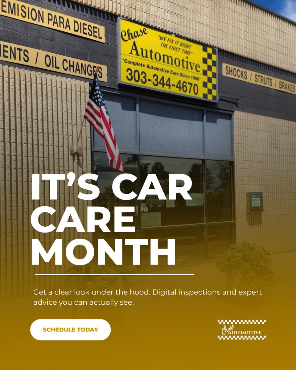 ChaseAutomotive's tweet photo. Ready for a change of pace? 🚗 

It's National Car Care Month—keep your car safe after winter. 

Call 303-344-4670 or visit https://t.co/oO8BkckgSj to book now! https://t.co/cqKT2WzAPL