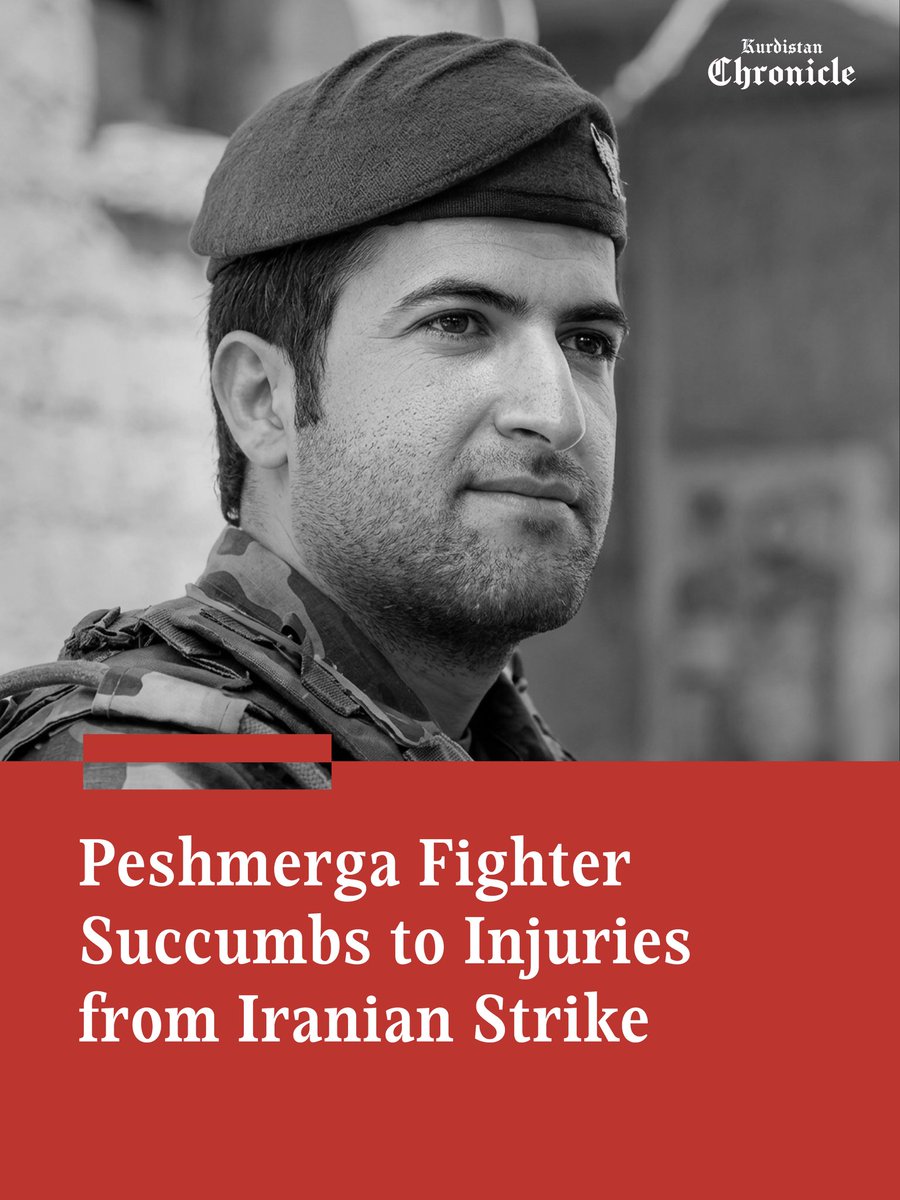 KrdChronicle's tweet photo. Prime Minister Masrour Barzani offered condolences to the family of Waisi Sherwani, a Peshmerga fighter who died today from injuries caused by an Iranian missile strike last month.

Read more: https://t.co/667pxdOPro https://t.co/N8Z8Z948gB