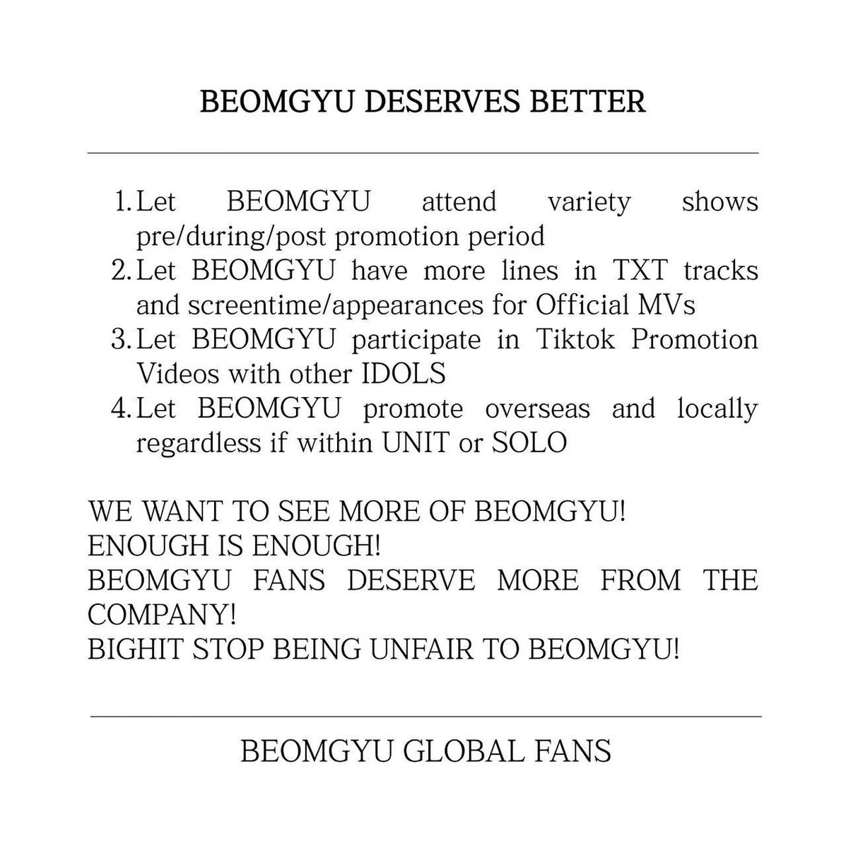 AngelgyuforData's tweet photo. BEOMGYU DESERVES BETTER
#BighitUnfairToBeomgyu
#BEOMGYU_IS_TXT
@BIGHIT_MUSIC https://t.co/SLKrlAOlkT