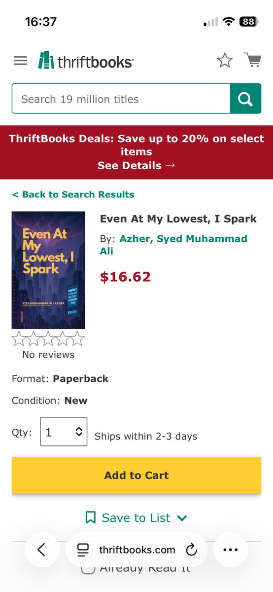 flukylee's tweet photo. 🔥 Listing number: 27 different level unlocked

“Even At My Lowest, I Spark” just landed on ThriftBooks a place built on millions of books finding new hands, new minds, new meaning.

📍 27
📖 Same voice.
🌍 Bigger circulation.

#evenatmylowestispark #life #13 #thriftbooks #amazon https://t.co/BByeROBn5B