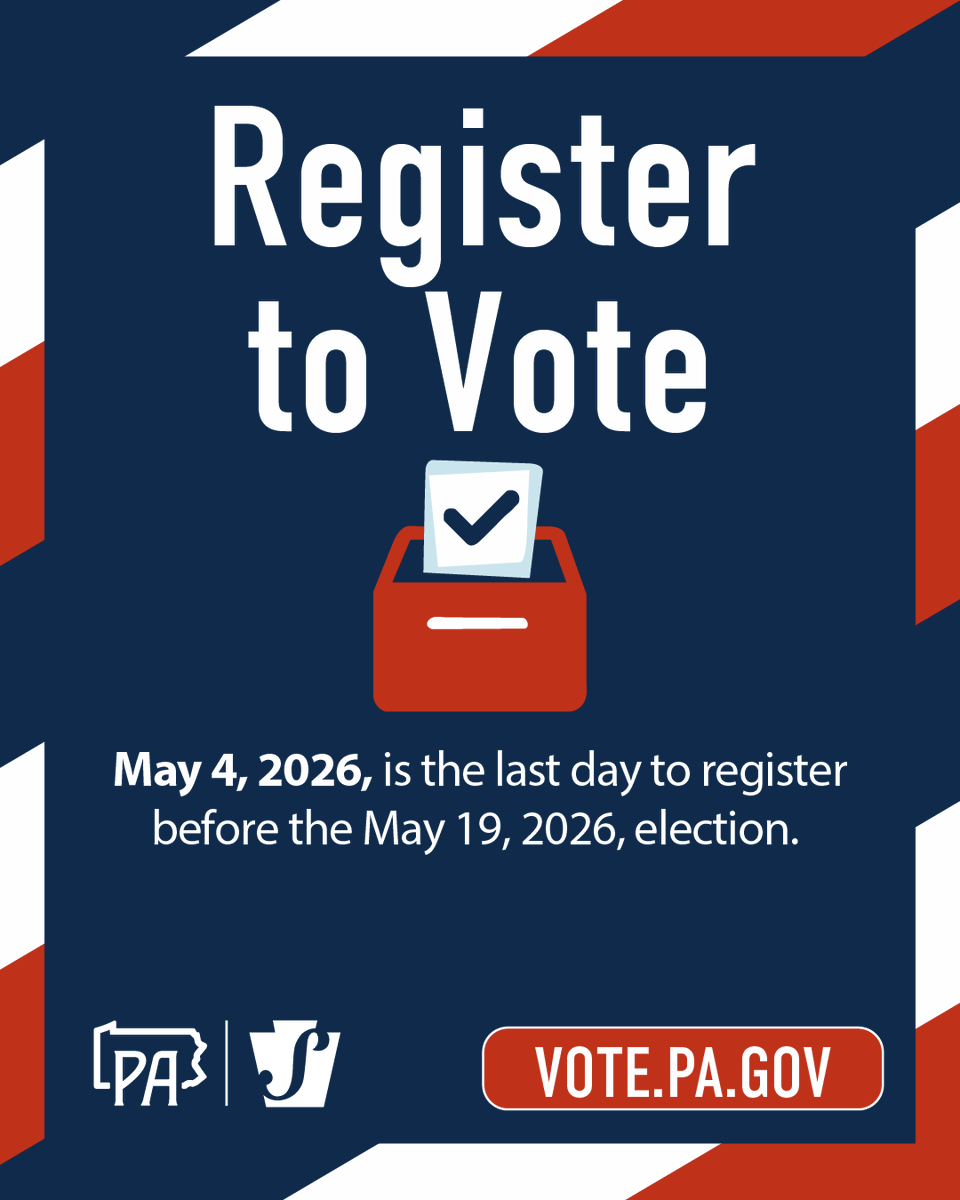 PAStateDept's tweet photo. To be eligible to register to vote in Pennsylvania, you must be...

✅ a U.S. citizen
✅ a PA resident for at least 30 days
✅ at least 18 years old by the next election

🗳️ If you checked all these boxes, then you can register at https://t.co/LY233JAXuZ. https://t.co/LbScT649E8
