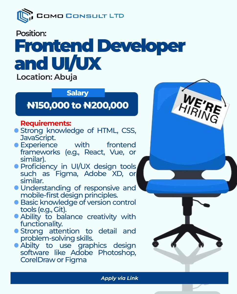 MICHAEL_NIG's tweet image. JOB VACANCY

forms.gle/NxGyggMn6eFsBE…

#jobseeker
#applicants