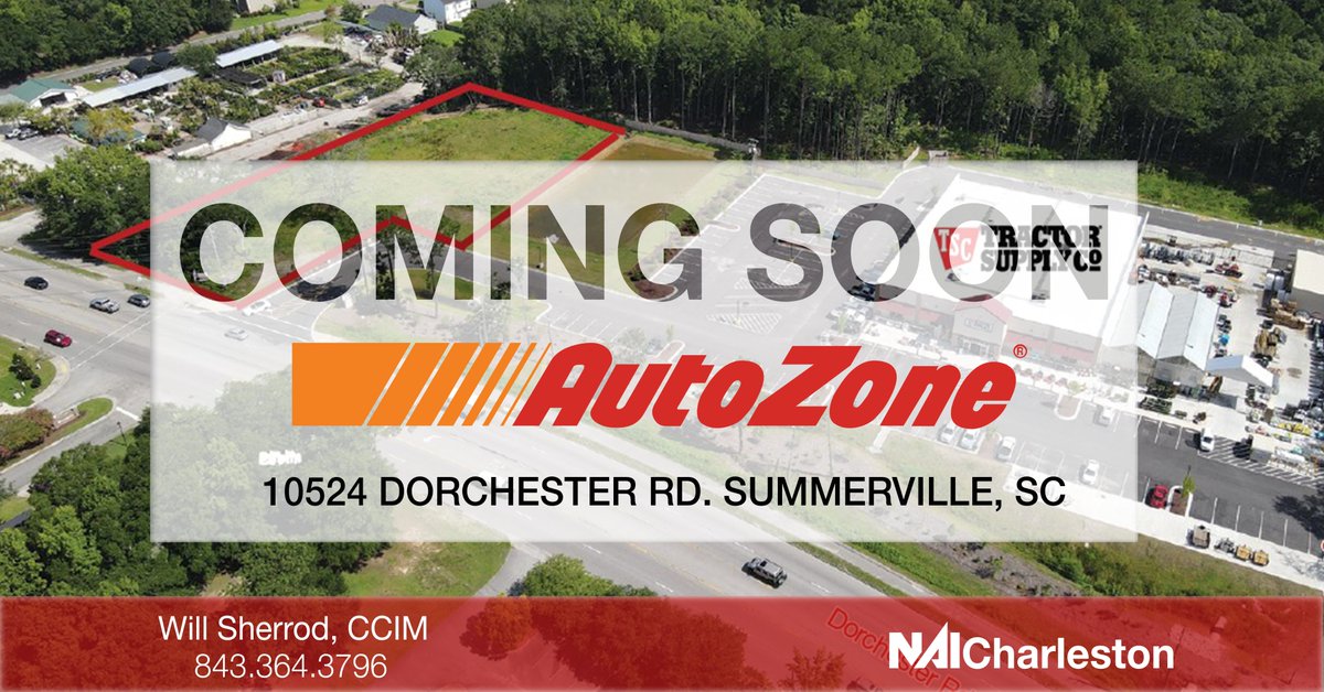 NAICharleston's tweet image. @autozone has continued its expansion across the Charleston region with the recent acquisition of 2 AC at 10524 Dorchester Rd in #SummervilleSC. The site is positioned as an outparcel to Tractor Supply.
Will Sherrod rep'd the seller in the transaction. 
#CRE #CommercialRealEstate