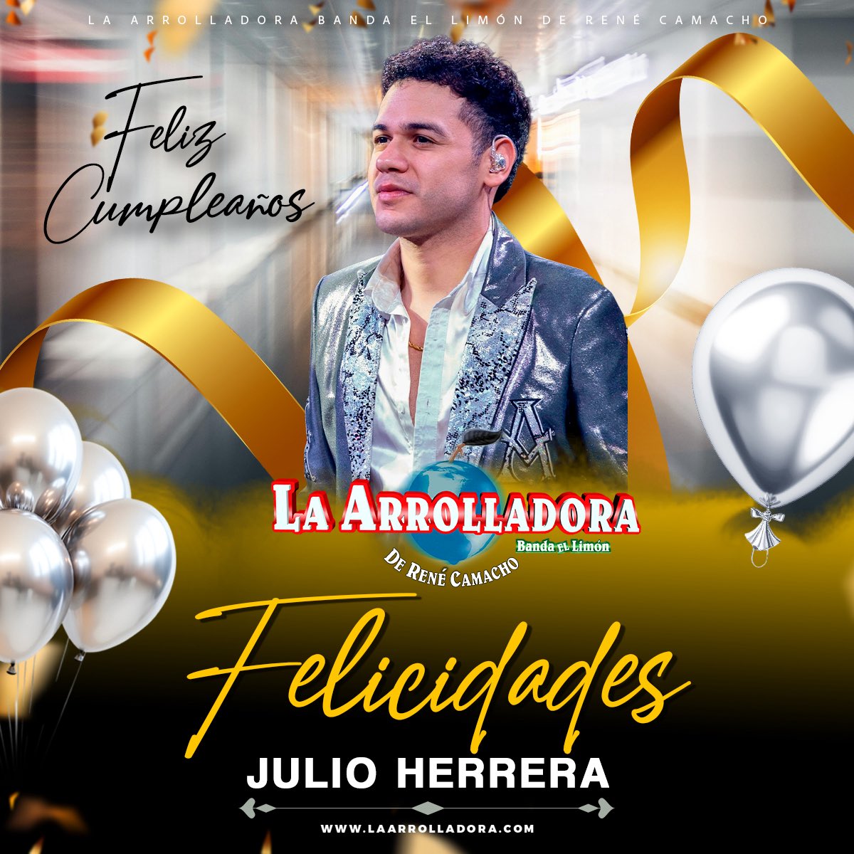Arrolladora's tweet photo. Feliz cumpleaños a nuestro compañero y amigo Julio Herrera 🎂. Que este día esté lleno de buena vibra, bendiciones, más música y muchas historias por vivir en compañía de tus seres queridos. ¡Muchas felicidades! 🎊🤩 https://t.co/hJ9oJ4duKp
