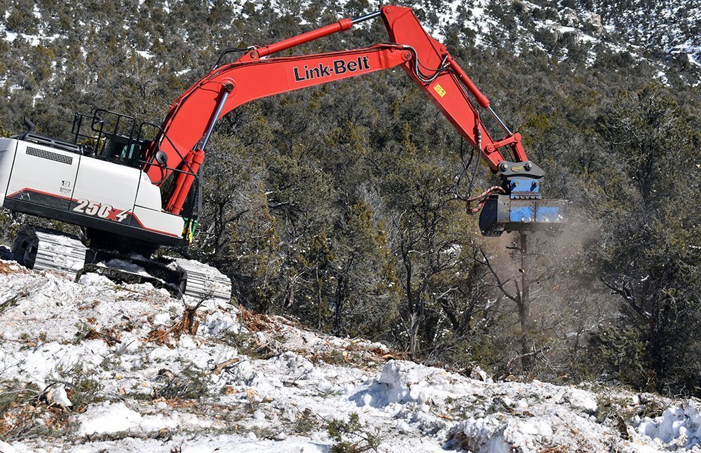 CampbellTayte's tweet photo. Additionally, land managers masticate Piñon and Juniper trees that encroach on arid lands using large grinders at the end of tractor arms, adding another treatment condition we were interested in investigating. 3/4 https://t.co/ILM4A0ytBc