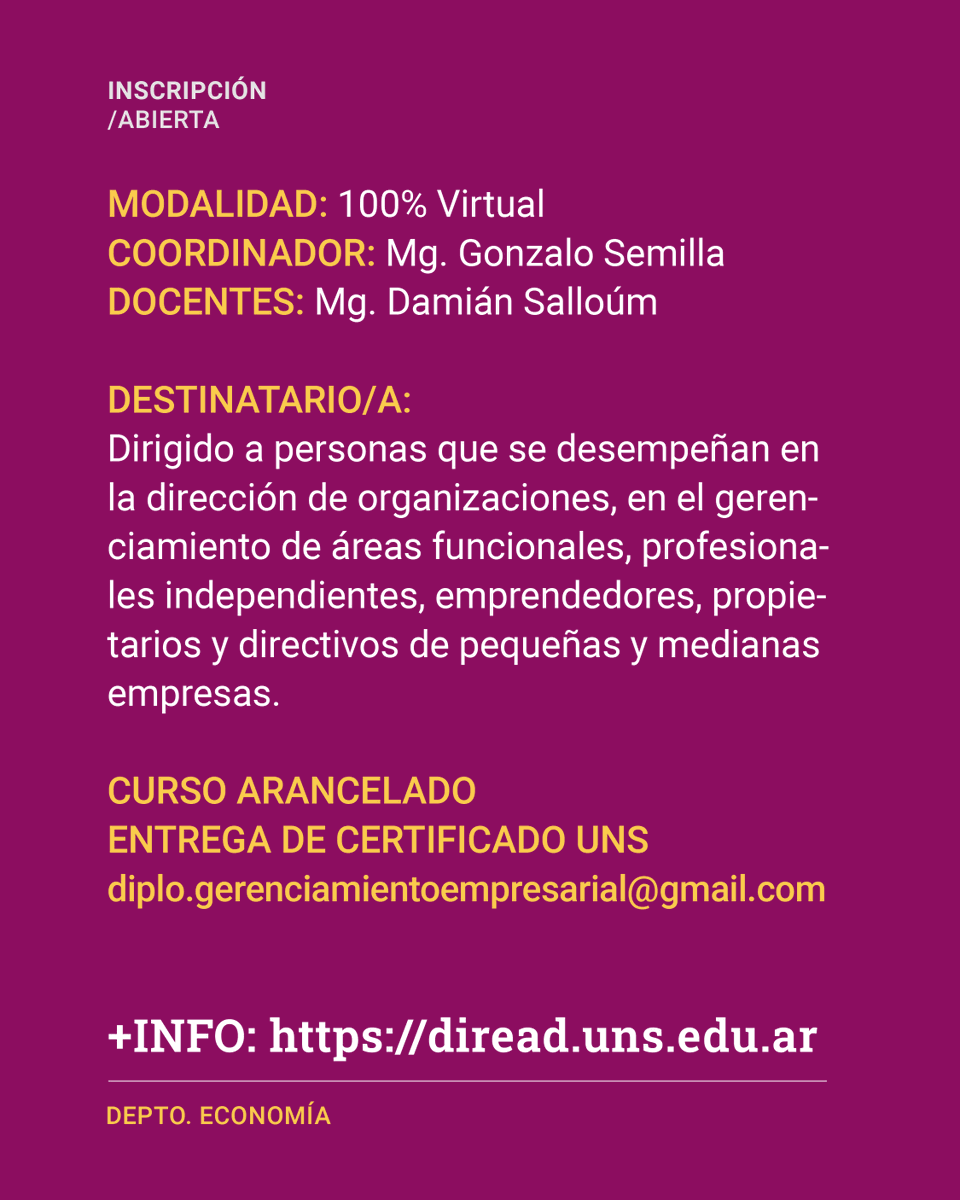 direaduns's tweet photo. 📢 Inscripciones abiertas | Cash Management
💰 Herramientas clave para mejorar la gestión financiera.

💻 100% virtual | ⏳ 4 semanas
📅 Inicio: 4/05

🔗 https://t.co/hluyUFEb7U https://t.co/oqOfMjnoav