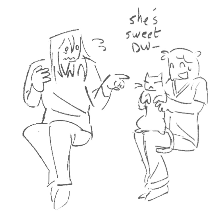 Nacora_Najita's tweet image. someone on tumblr asked for more post-torment tater tot so fun fact: edega (rooms guy) is super scared of her
he's really trying to like her but he can't get close to her without freaking out