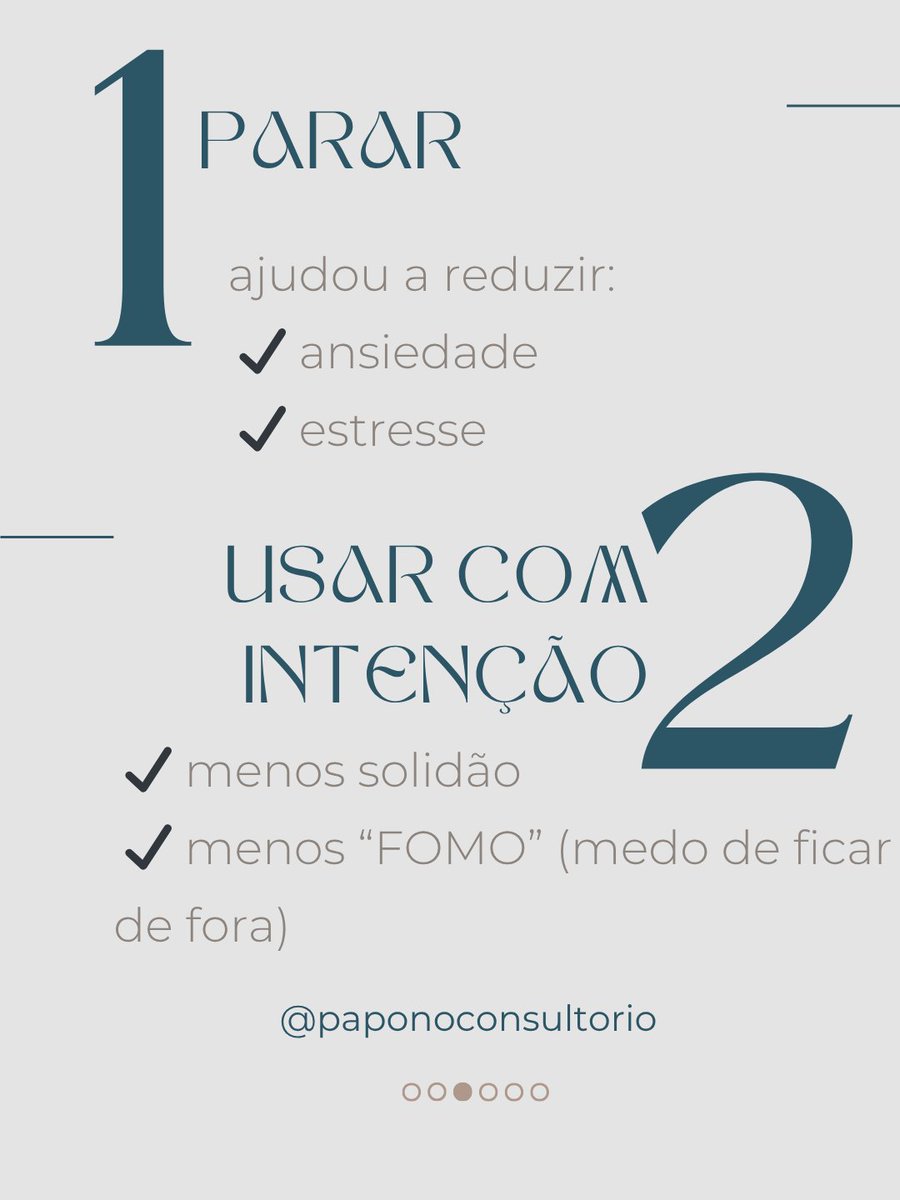 papoconsultorio's tweet image. Você não precisa parar de usar redes sociais para proteger sua #saúdemental.

Mas precisa mudar COMO usa.

✔ pausa total → menos ansiedade
✔ uso consciente → menos solidão

O problema não é a rede.
É o uso sem propósito.

👉 Você usa ou só rola?