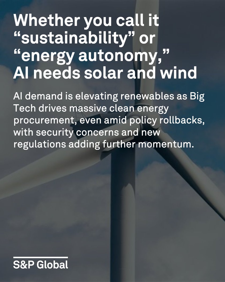 SPGlobal's tweet image. In our latest research, we contend that #carbon-free energy technologies are becoming a must in the generation mix for Big Tech to achieve its #AI objectives — not primarily for their environmental benefits, but for the degree of autonomy, diversification and price stability they