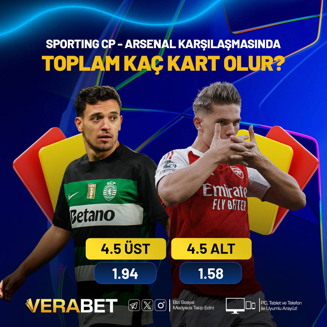 verabetcom's tweet photo. 🟡 Sporting CP - Arsenal karşılaşmasında toplam kaç kart olur?

• 4.5 Üst 1️⃣.9️⃣4️⃣

• 4.5 Alt 1️⃣.5️⃣8️⃣

⚠️ Sahte sitelere dikkat et!

🔗 Verabet - https://t.co/C5Am7uxqOW

#Verabet #VerabetGiriş https://t.co/he6L4hb8tD