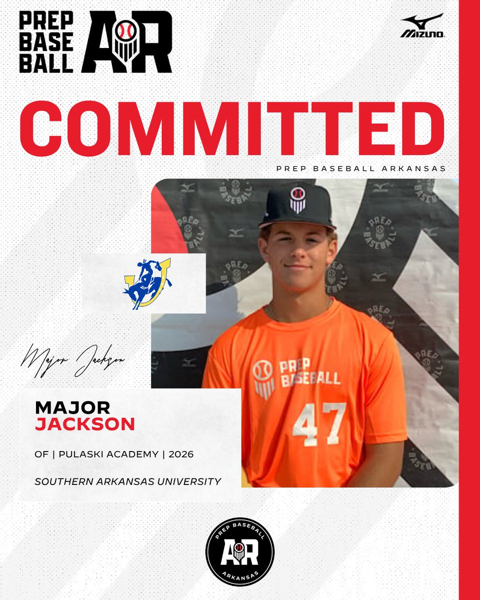 PrepBaseballAR's tweet photo. OF Major Jackson (Pulaski Academy, 2026) commits to Southern Arkansas University

Jackson recently represented Team Arkansas at #CentralSSrG

@Majorjackson45
@PABruinBaseball
@SAUBaseball

👤: https://t.co/f0MjWIqESs https://t.co/fMgw3dLC1v