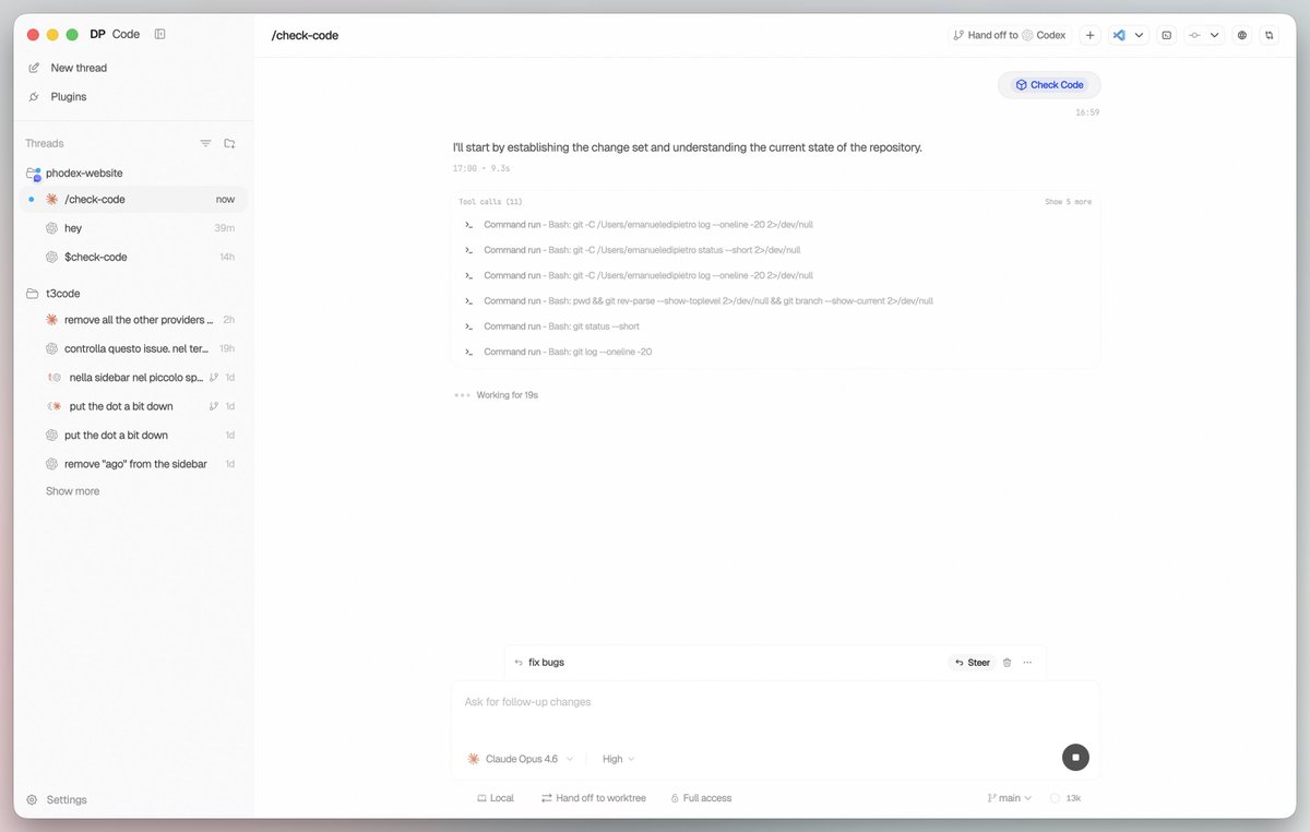 Worktrees & Queues logic added inside @theo's T3Code clone → Handoff to ...