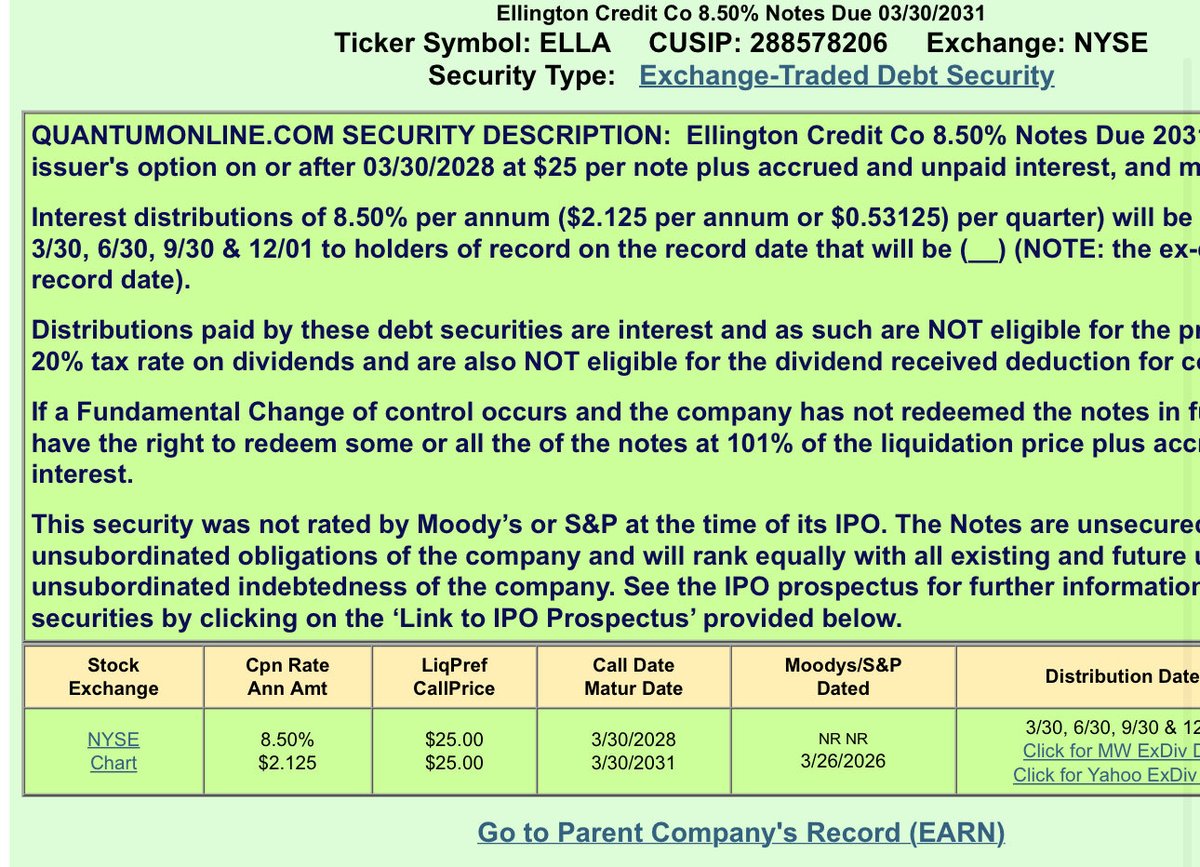 yenoms's tweet image. Took a starter in $ella here below par

No fan of equity CLO, but:

1) 1940 act protections
2) they have a hybrid approach w debt and equity
3) Ellington is an ok enough shop.. will hedge out some credit beta

Hope it’s gets hit, will consider adding