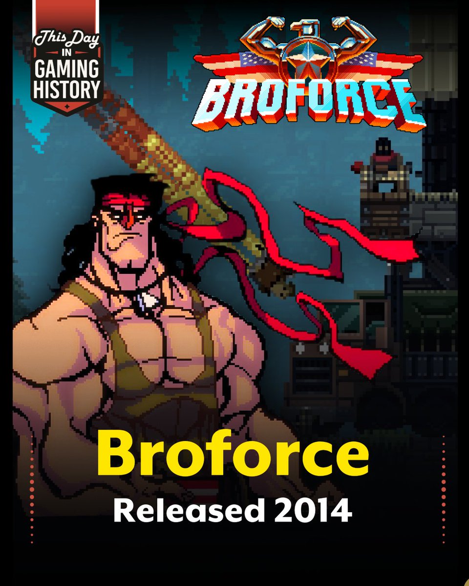 ThisDayGaming's tweet photo. Broforce Turns 12! 💥🦸
Explosive run-'n'-gun hit Steam Early Access in 2014 on PC and Mac, unleashing 20+ '80s action heroes in destructible levels—pure co-op mayhem and bro-tality.
#Broforce https://t.co/IyVUjwax1E