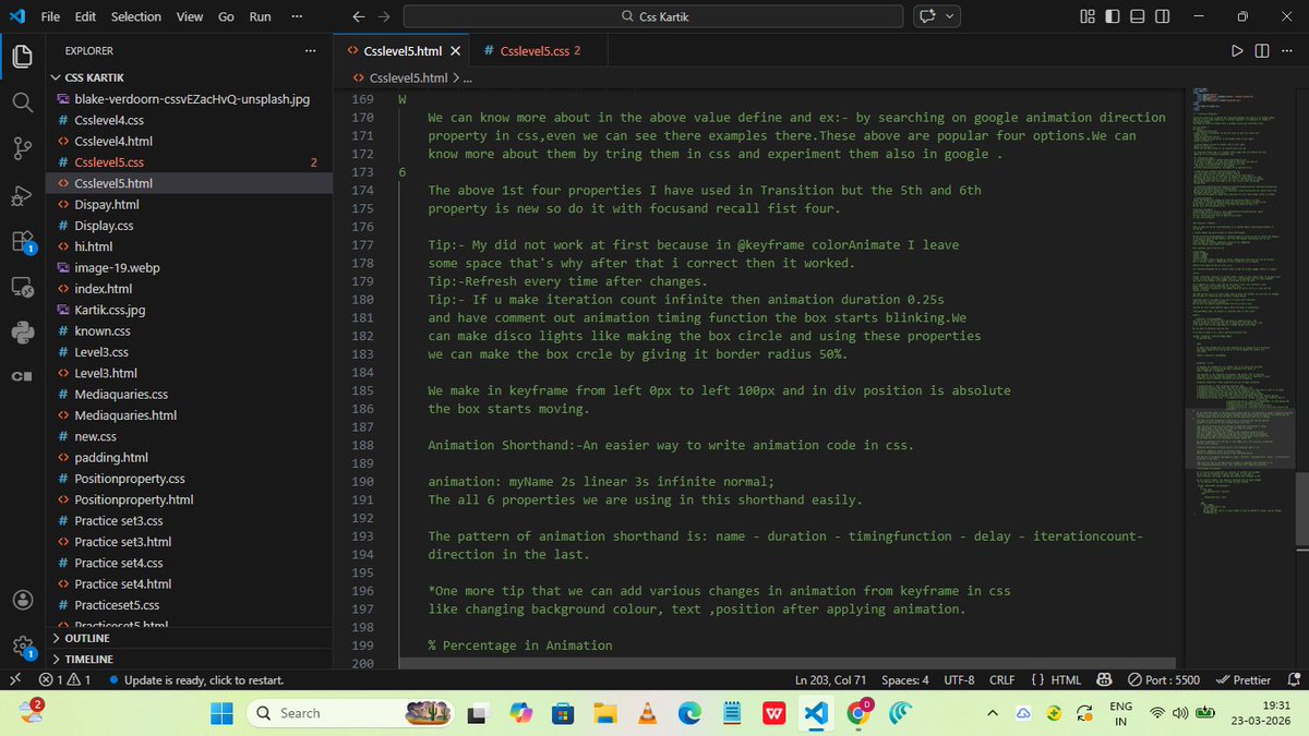 Kartik1178687's tweet image. 🔥 Day 29 of CSS – DONE!
Finished Practice Set 8 (final set) and built a smooth spinning loader!
Simple div → colorful circle that spins forever using @keyframes &amp;amp; animation.
Super satisfying! 💫
29 days strong 🔥
#CSS #100DaysOfCode #WebDev