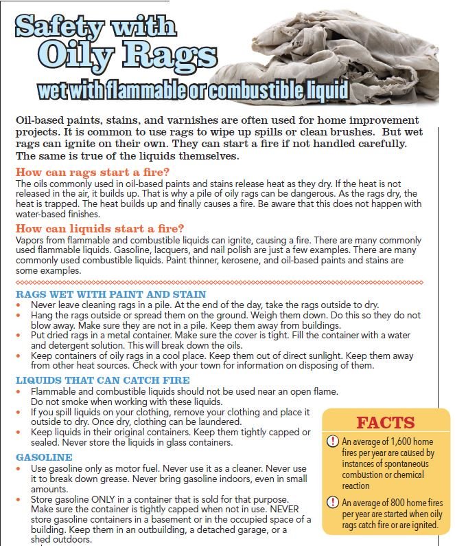 SMWesterly's tweet image. As you tackle home improvement projects this spring, remember to properly dispose of all materials and items, including your rags. The oils, stains and paints on rags we use to wipe and clean with are often flammable and cause home fires each year. #homeimprovements #TuesdayTip