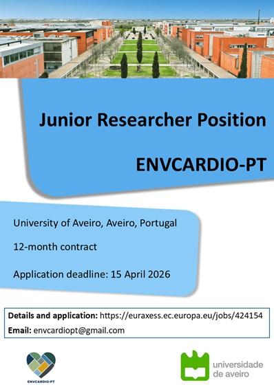 ISEESNRN's tweet photo. Job opportunity in   Portugal
ENVCARDIO-PT   (University of Aveiro) is recruiting a junior researcher to study   environmental cardiovascular health: https://t.co/dsz3GTAedX
 ⏰ Deadline:    15 April 2026
For information:   envcardiopt@gmail.com; mlobo20@gmail.com https://t.co/k2x8pFsYVx