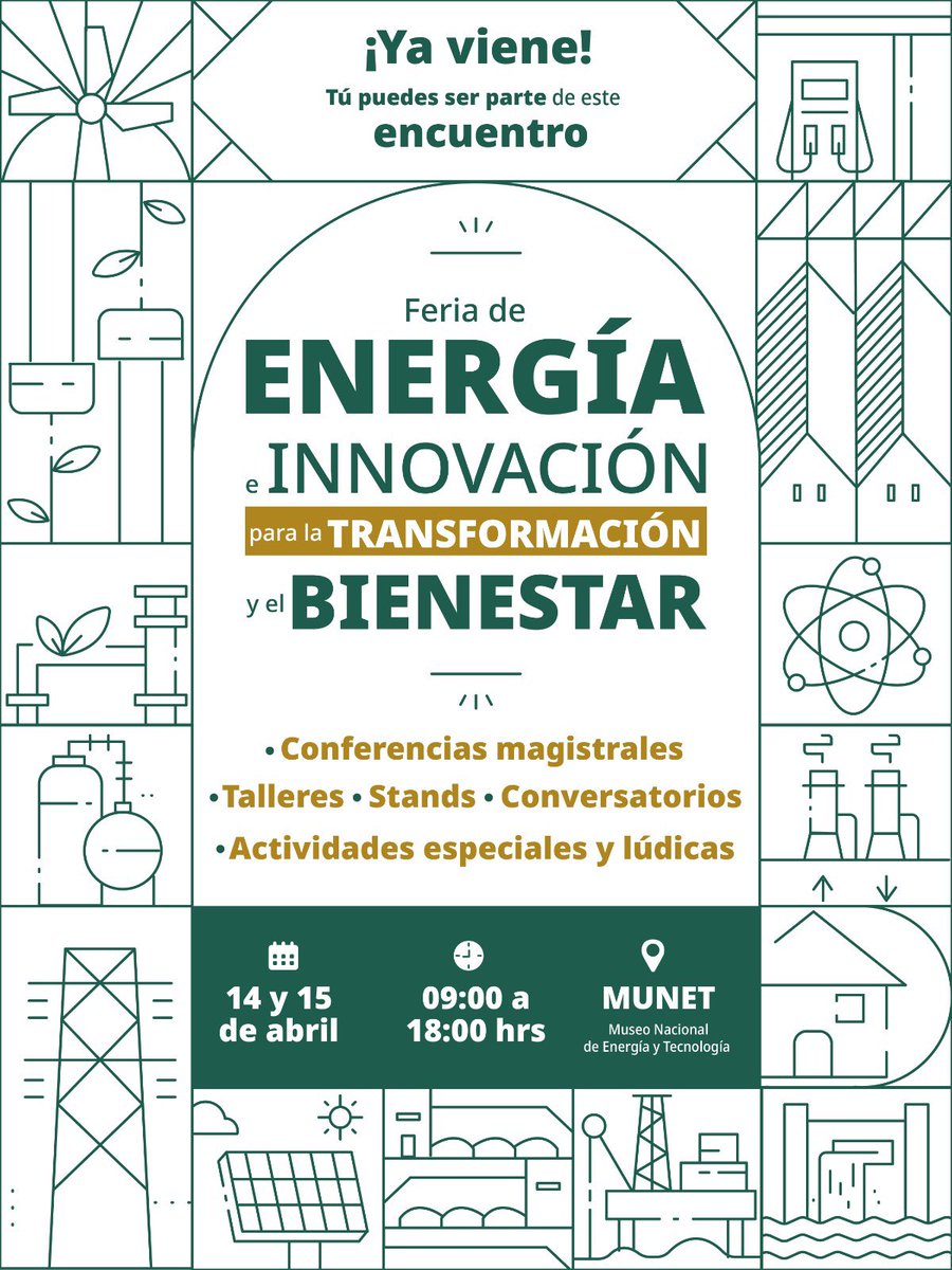 CONALEP_Mex's tweet photo. #CONALEP presente en ⚡️La Feria de Energía e Innovación para la Transformación y el Bienestar de @SENER_mx donde presentaremos proyectos valiosos de alumnas y alumnos en el tema.

📅 14 y 15 de abril
 🕘 9:00 a 18:00 horas en el #MUNET 
  
🙌🏽 No te lo puedes perder 🙌🏽 https://t.co/W24JTrwLBE