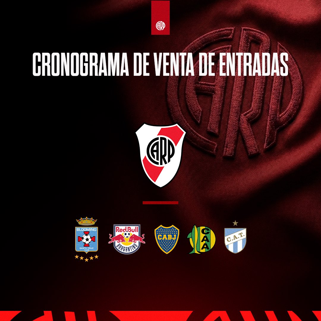 [VENTA DE ENTRADAS] Agendá el cronograma completo y conseguí tu entrada para los próximos partidos del Torneo Apertura y CONMEBOL Sudamericana en el Mâs Monumental.

Toda la información, acá ➡️ cariverplate.com.ar/venta-de-entra…