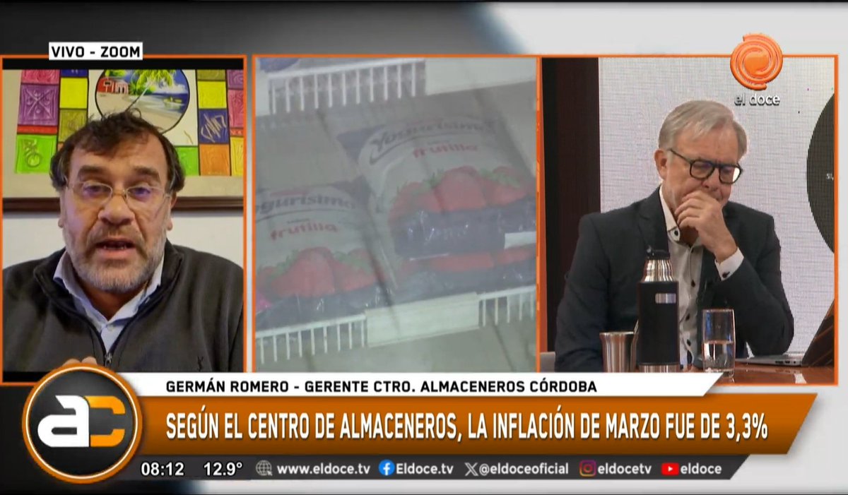 almaceneroscba's tweet photo. 📺#Vivo #ArribaCórdoba @eldoceoficial #LaloFreyre @AlejaBellini entrevistaron a Ntro Director @Ger2Romero 

🗨Dialogaron s/el Informe 03/26 elaborado por el Ietse - Instituto Estadísticas y Tend. Soc. y Económicas
#Inflacion 3.3% #Alimentos 3.6%
@robertomasramon
@TinchoGirardi https://t.co/tJixsdC52n
