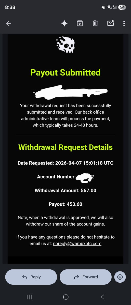 DrowsyJock's tweet photo. Requested my 3rd payout today @warbuxbtc .

Lower than the last one, but that’s part of the game.

Not every week is about big wins.
Some weeks are about protecting capital and staying consistent.

What matters:
→ Following the plan
→ Avoiding unnecessary trades
→ Staying disciplined even when setups are fewer
→ Staying consistent

Payouts will fluctuate.
Discipline shouldn’t.

#cryptoprop #BTC #ETH #payout