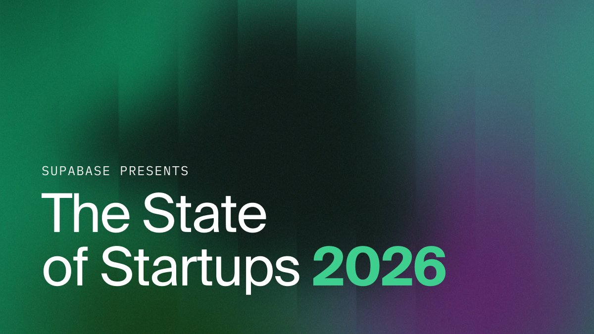 supabase's tweet image. We're running the State of Startups survey again.

Last year 2,110 people told us what they're building, how they're building it, and what's breaking.

This year we want to know how AI changed the answer to all three.

Get a free t-shirt for completing it: supabase.com/state-of-start…