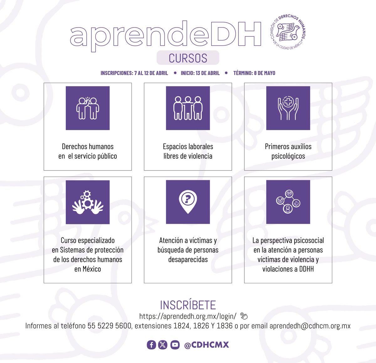 CDHCMX's tweet image. 📢 Hoy martes 7 de abril inician las inscripciones de nuestros cursos en línea.

✏️ Forma parte de nuestro programa de educación a distancia #AprendeDH, con actividades de formación en derechos humanos #DDHH.

📢 Es gratuito, accede aquí: 
aprendedh.org.mx/login/index.php