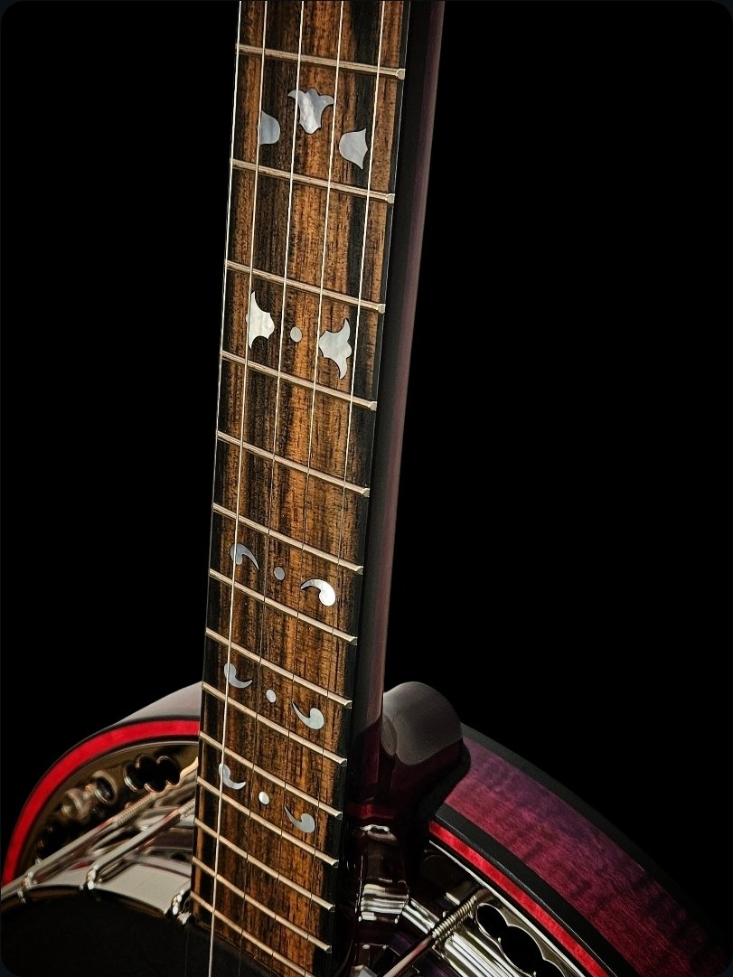 Deering_Banjos's tweet image. Smokey Ebony, each piece has a totally unique color pattern in the grain. This ebony comes standard on our Vega Vintage Star, but any of our Deering &amp;amp; Vega banjos can be special ordered with it as well, like this custom Maple Blossom 🌟 #banjo #DeeringBanjos #custommade #art