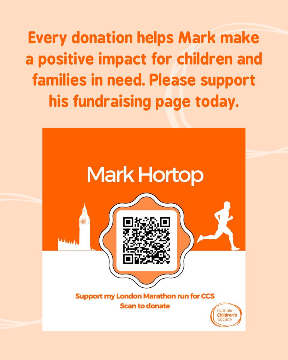 CathChildW's tweet photo. Meet Mark - teacher, marathon runner, and proud supporter of CCS! Swipe to see why this run means so much to him ➡️

Donate to Mark’s page via the link in our bio or scan the QR code on the final slide.

#LondonMarathon2026 #RunningForACause #CatholicChildrensSociety https://t.co/QDXxZvdAdr