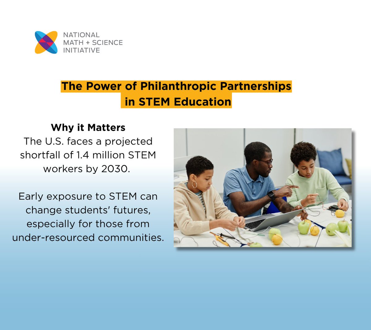 NMSI's tweet image. Are you ready to make a lasting impact in STEM education? By investing in teachers, you’re opening doors for every student. Learn how your organization can partner with NMSI to create meaningful change.  nms.org/blog/philanthr…

#WorkforceReadiness #STEMeducation #PD