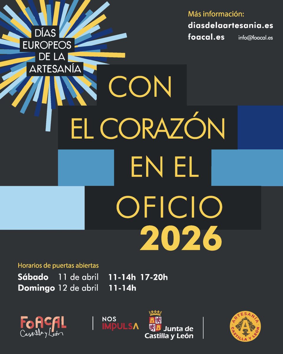 LeticiaGarciaZa's tweet photo. ‼️Días Europeos de la Artesanía, con @jcyl y #FOACAL

🗓️El fin de semana, 35 talleres de Castilla y León abren sus puertas para mostrarnos el alma de  los oficios artesanos y sus  procesos creativos 👒🎨🪕

Consulta aquí la información e inscríbete. 
👇
https://t.co/XGX1S6I4xQ https://t.co/jQVJ3cLEzs