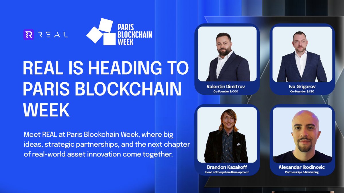 RealFinOfficial's tweet photo. Paris, we’re coming. 🇫🇷

REAL is heading to @ParisBlockWeek for a week of sharp conversations, new connections, and big opportunities around the future of real-world assets on-chain.

If you’re building, investing, or exploring the next wave of finance, let’s meet at PBW.

PBW just got REAL.

DM us if you want to connect at Paris Blockchain Week.