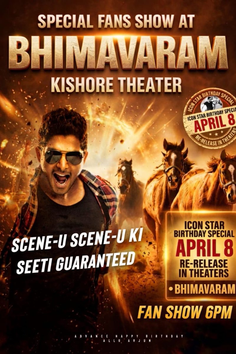 koti7711's tweet photo. #RaceGurram4K Bhimavaram Special Fans Show Kishore Screen-1 6PM !! @alluarjun #RaceGurramReRelease https://t.co/M80UyiZ96h